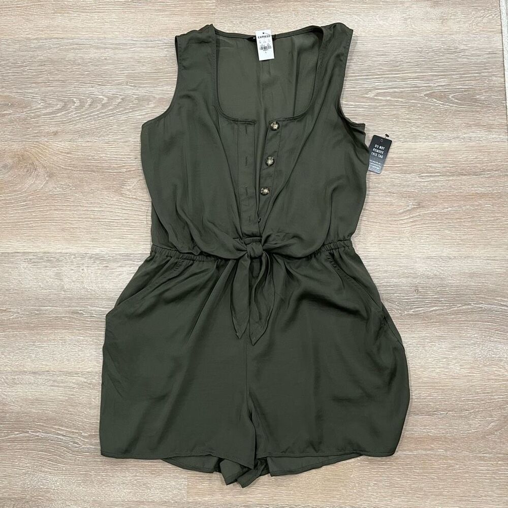 NWT Express Olive Green Sleeveless Tie-Front Romper